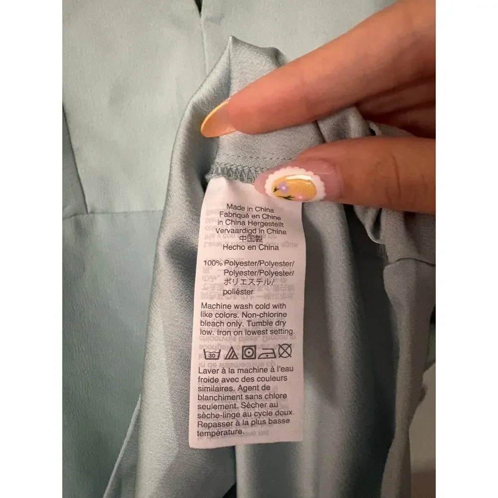 J. Crew Keyhole Crepe Satin Blouse Top Blue Women's Dolman Long Sleeve Sz S